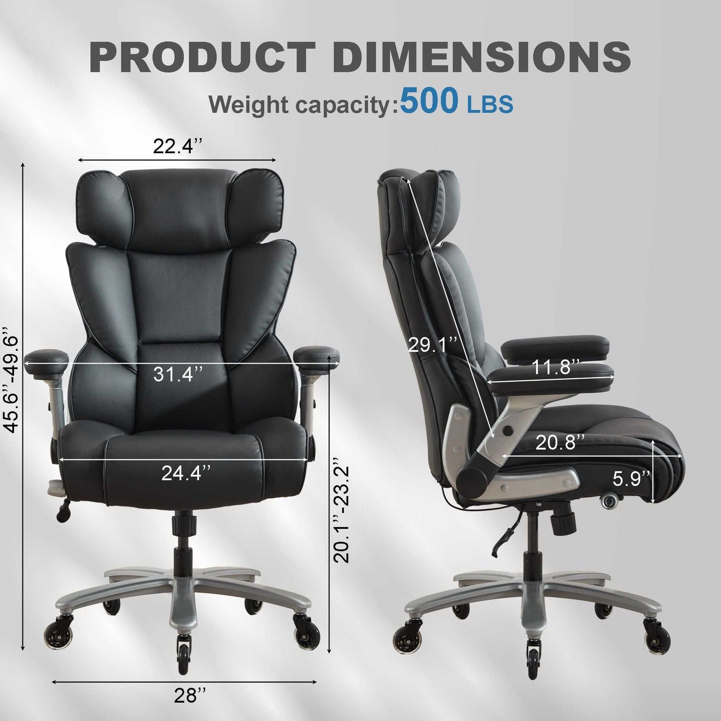 Big and Tall Office Chair 500lbs with Adjustable Lumbar Support, Executive Office Chair with Flip-up Armrest and Wider Seat, Ergonomic Leather Chair Breathable with Quiet Rubber Wheels Black - luxuryhomedecoridea.com