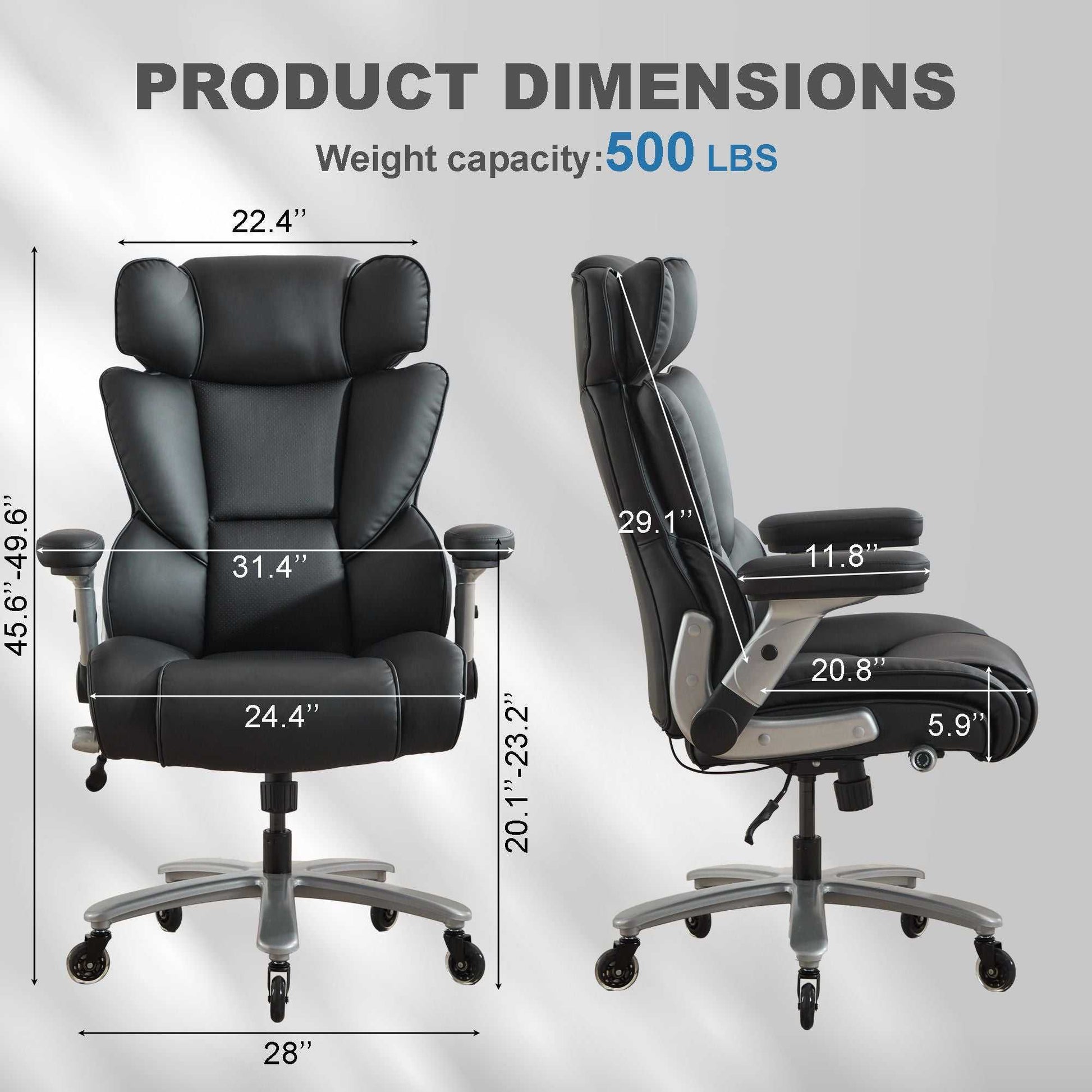 Big and Tall Office Chair 500lbs with Adjustable Lumbar Support, Executive Office Chair with Flip-up Armrest and Wider Seat, Ergonomic Leather Chair Breathable with Quiet Rubber Wheels Black - luxuryhomedecoridea.com