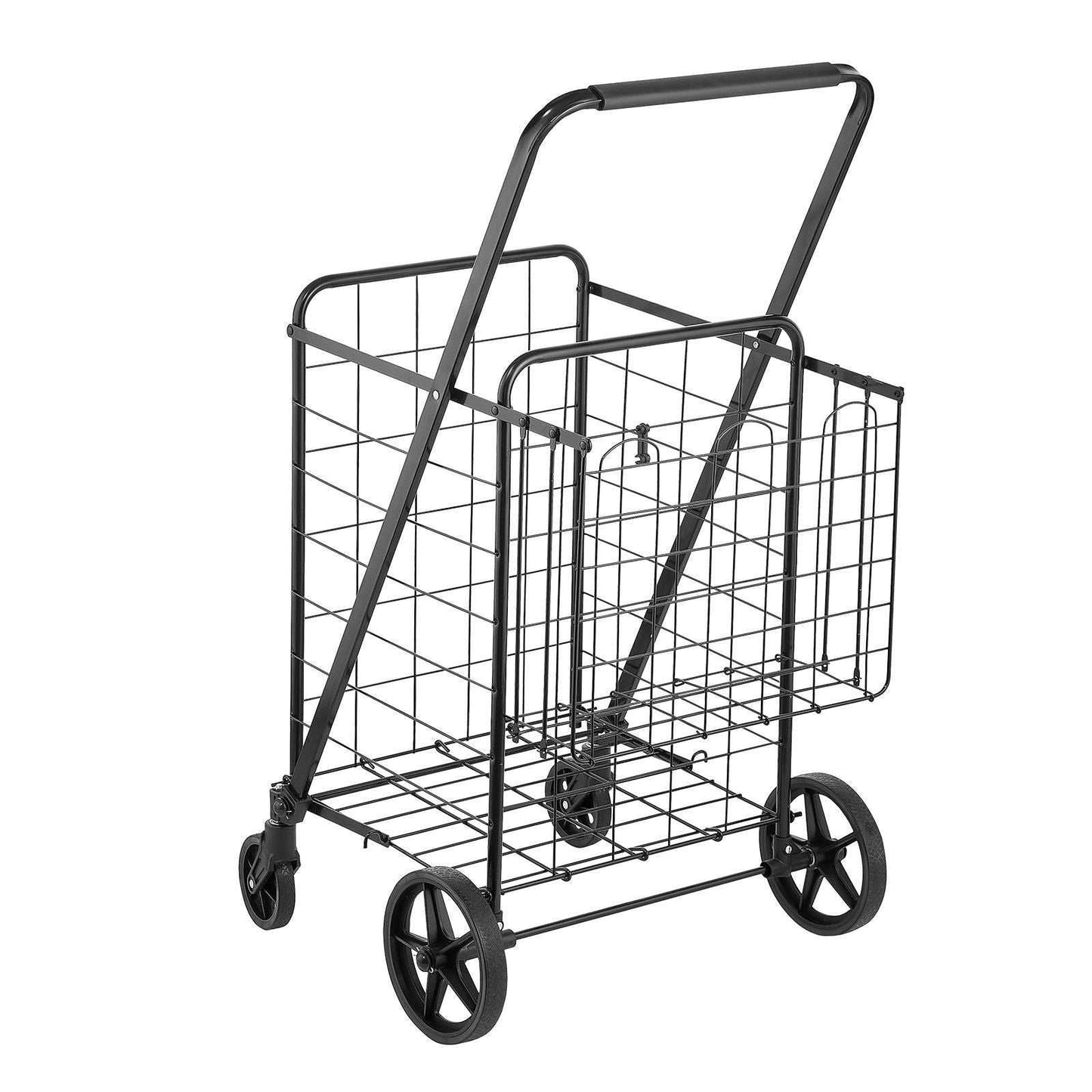 VEVOR Folding Shopping Cart, Jumbo Grocery Cart with Double Baskets, 360° Swivel Wheels, Heavy Duty Utility Cart, 110 LBS Large Capacity Utility Cart for Laundry, Shopping, Grocery, Luggage - luxuryhomedecoridea.com