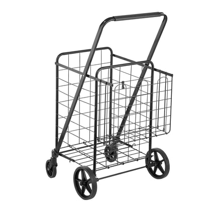 VEVOR Folding Shopping Cart, Jumbo Grocery Cart with Double Baskets, 360° Swivel Wheels, Heavy Duty Utility Cart, 110 LBS Large Capacity Utility Cart for Laundry, Shopping, Grocery, Luggage - luxuryhomedecoridea.com