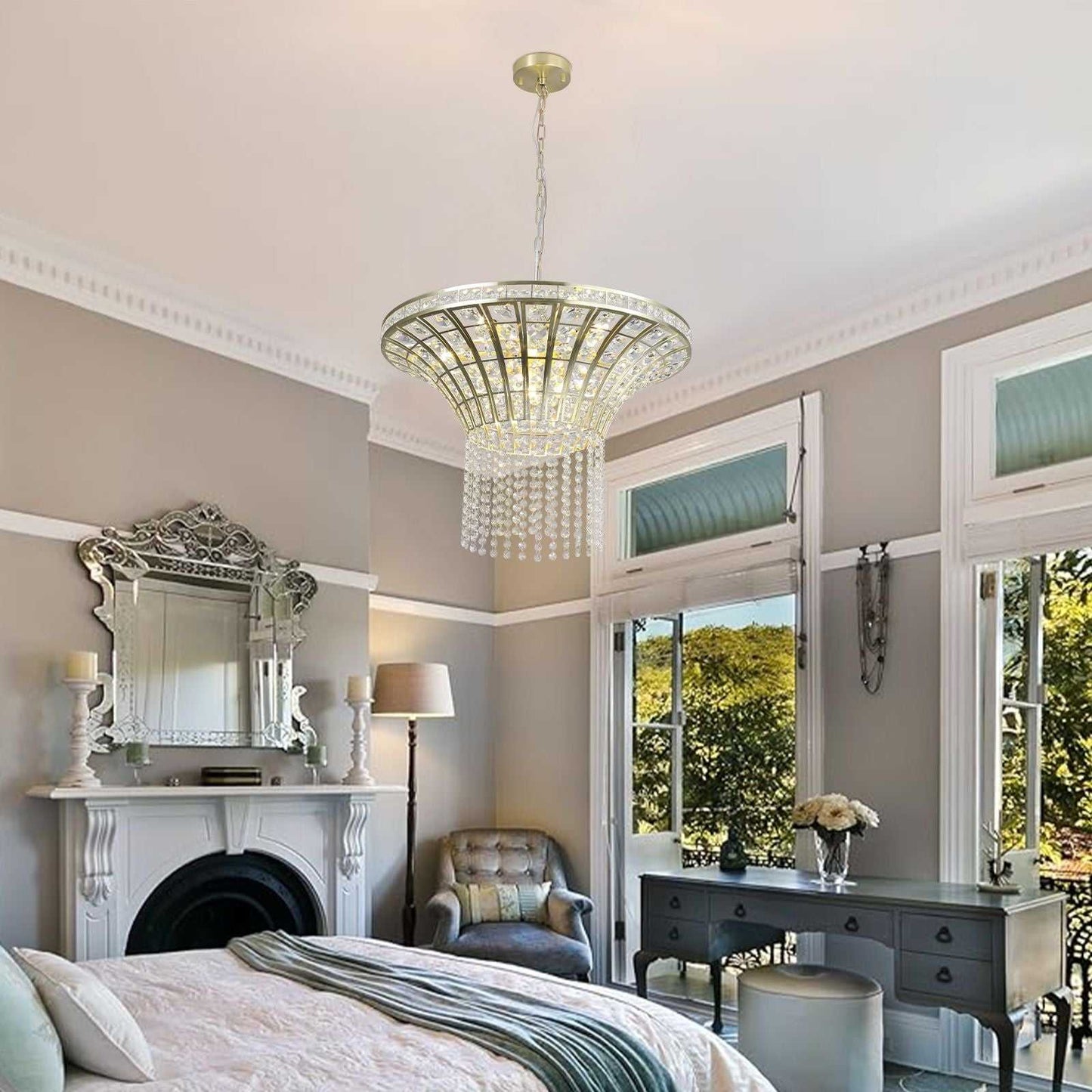 (Same as W1340120181/L5021) 8-Light 23.6" Wide Crystal Waterfall Chandelier (Bulb Not Included) - luxuryhomedecoridea.com