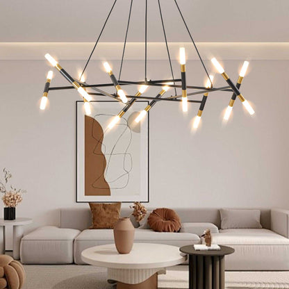 41" Black & Golden Modern Chandelier Light Fixture, Branch Design with Frosted Tubes, Black Cords, Adjustable Height Pendant Light for Dining Room, Living Room, or Kitchen Island (Bulb Not Included) - luxuryhomedecoridea.com