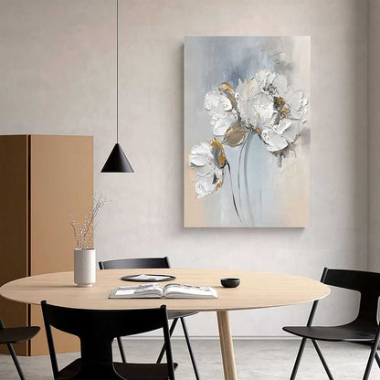 Handmade Oil Painting Fancy Wall Art Personalized Gifts Abstract White Floral Painting On canvas Large Flower Oil Painting Minimalist Modern Living Room Painting - luxuryhomedecoridea.com