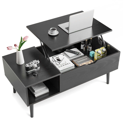 Modern Lift-Top Coffee Table with Storage and Hidden Compartment, Brown/Black - luxuryhomedecoridea.com