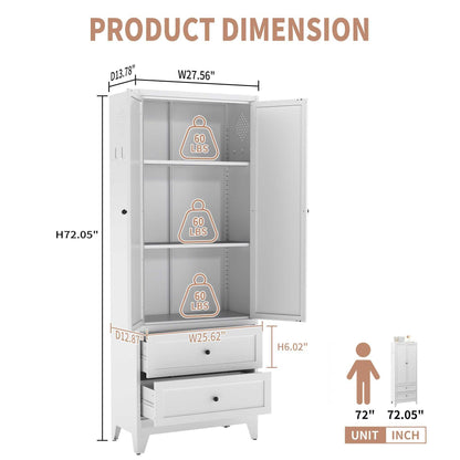 72 Inch White Pantry Cabinet with 2 Drawers, Freestanding Kitchen Storage Cabinet with Adjustable Shelves, Heavy-Duty Organizer for Spices, Dishware, Small Appliances in Kitchen, Pantry, Dining Room - luxuryhomedecoridea.com