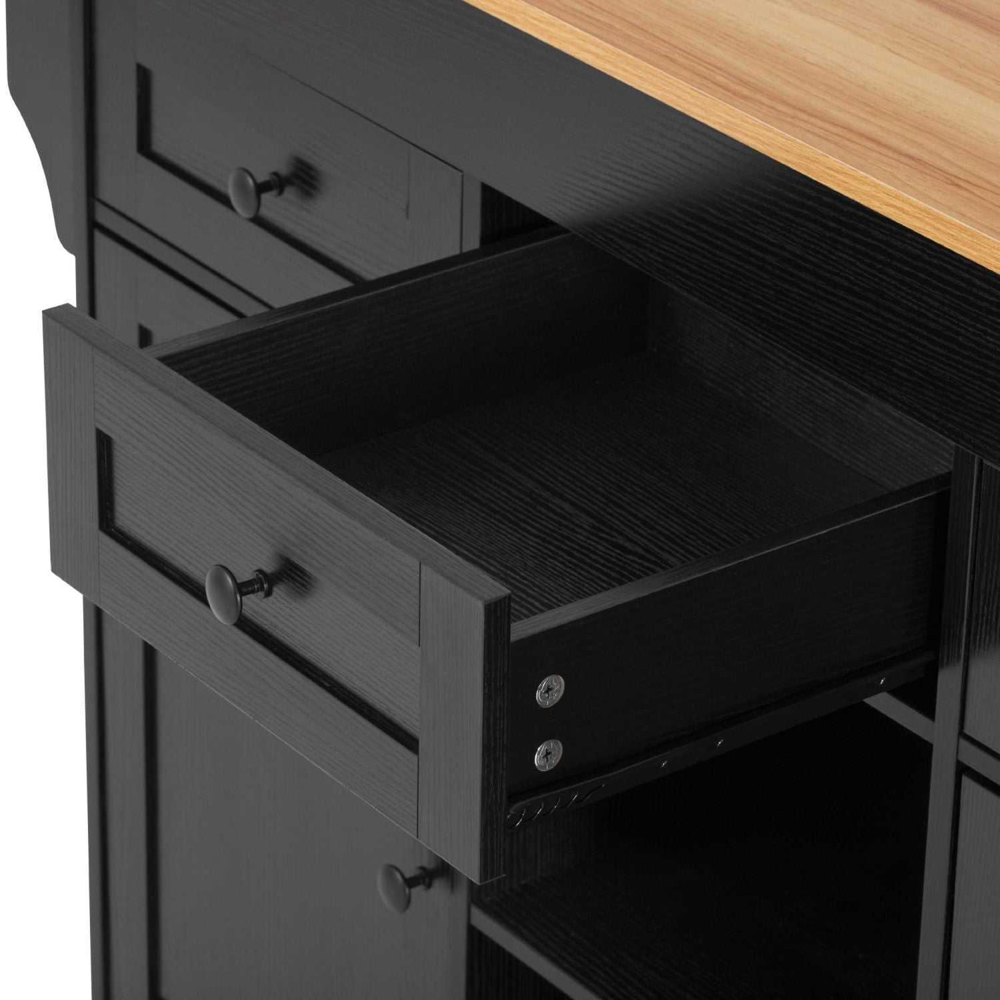 K&K 85.5" Kitchen Island with Extendable Dining Table, Kitchen Storage Table with 3 Side Open Shelves, Rolling Kitchen Island with Power Outlet, 3 Drawers, 2 Doors, for Kitchen, Dining Room, Black - luxuryhomedecoridea.com