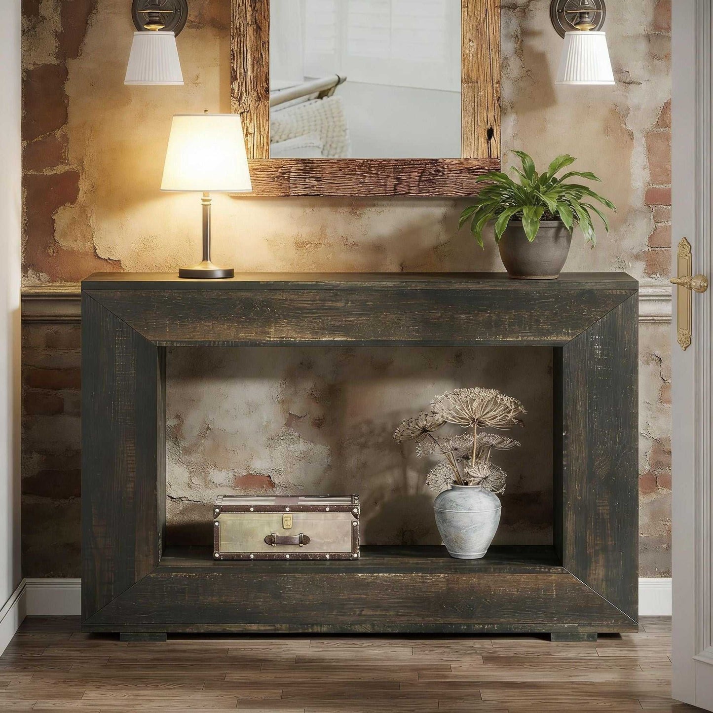 Farmhouse Console Table, Rustic Wood Entryway Sofa Table with Storage - luxuryhomedecoridea.com