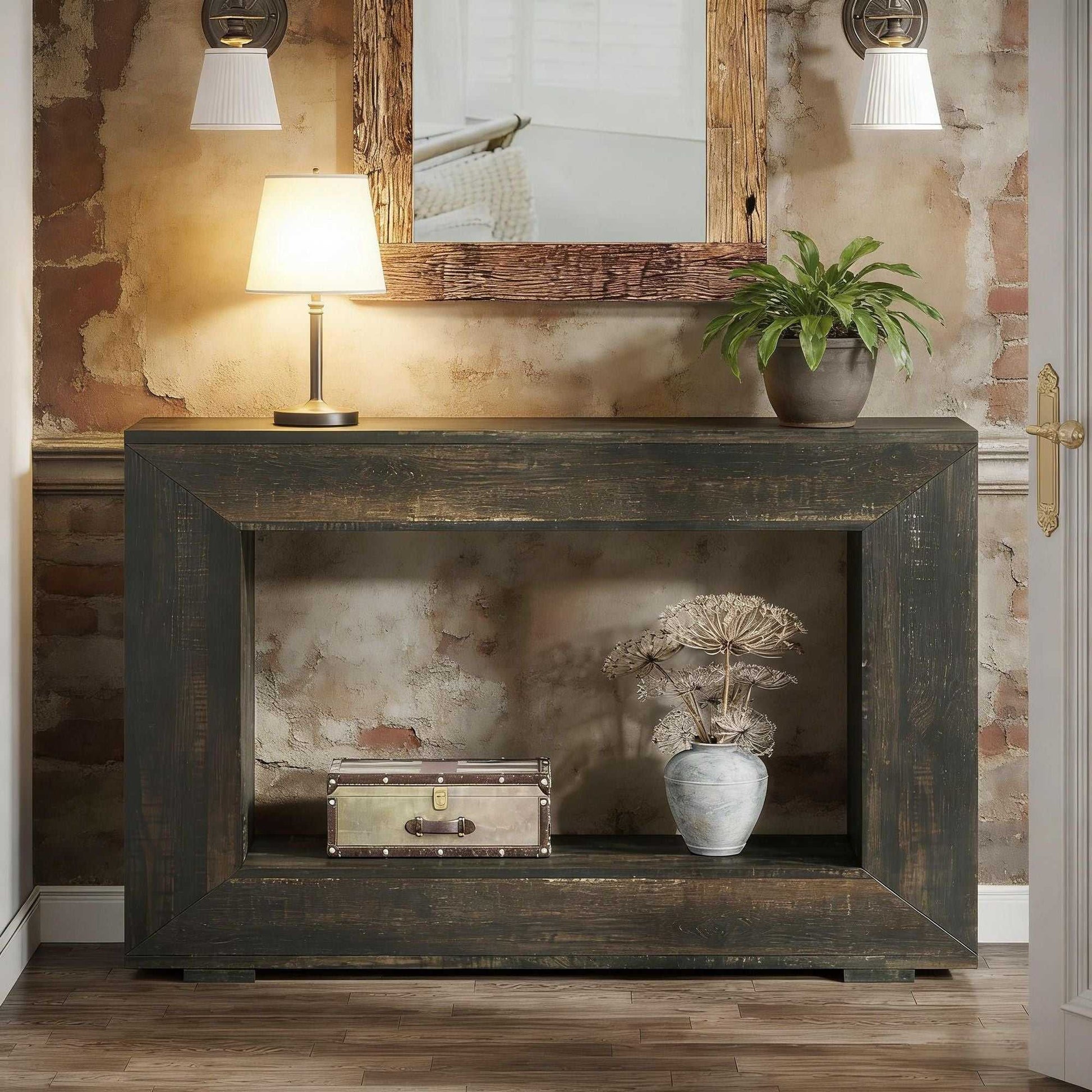 Farmhouse Console Table, Rustic Wood Entryway Sofa Table with Storage - luxuryhomedecoridea.com