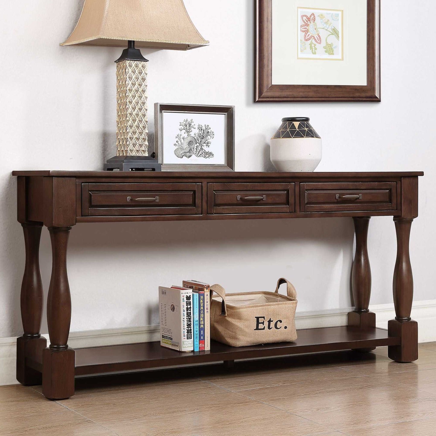 63inch Long Wood Console Table with 3 Drawers and 1 Bottom Shelf for Entryway Hallway Easy Assembly Extra-thick Sofa Table( Light Espresso) - luxuryhomedecoridea.com