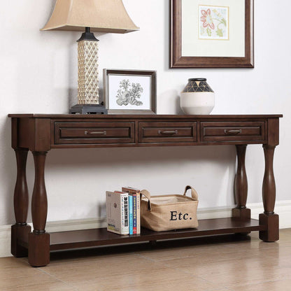 63inch Long Wood Console Table with 3 Drawers and 1 Bottom Shelf for Entryway Hallway Easy Assembly Extra-thick Sofa Table( Light Espresso) - luxuryhomedecoridea.com