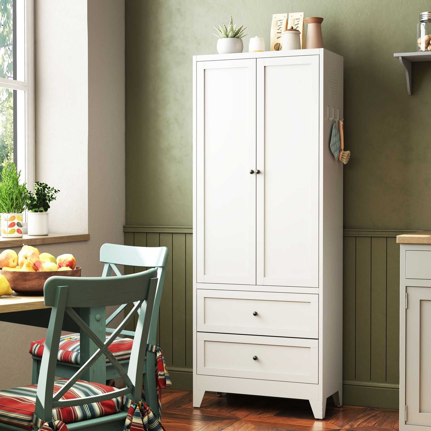 72 Inch White Pantry Cabinet with 2 Drawers, Freestanding Kitchen Storage Cabinet with Adjustable Shelves, Heavy-Duty Organizer for Spices, Dishware, Small Appliances in Kitchen, Pantry, Dining Room - luxuryhomedecoridea.com