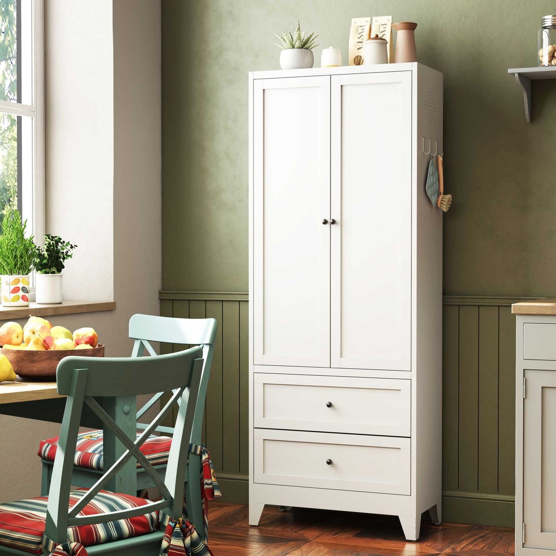 72 Inch White Pantry Cabinet with 2 Drawers, Freestanding Kitchen Storage Cabinet with Adjustable Shelves, Heavy-Duty Organizer for Spices, Dishware, Small Appliances in Kitchen, Pantry, Dining Room - luxuryhomedecoridea.com