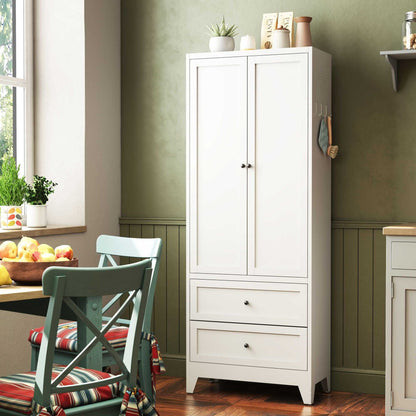 72 Inch White Pantry Cabinet with 2 Drawers, Freestanding Kitchen Storage Cabinet with Adjustable Shelves, Heavy-Duty Organizer for Spices, Dishware, Small Appliances in Kitchen, Pantry, Dining Room - luxuryhomedecoridea.com