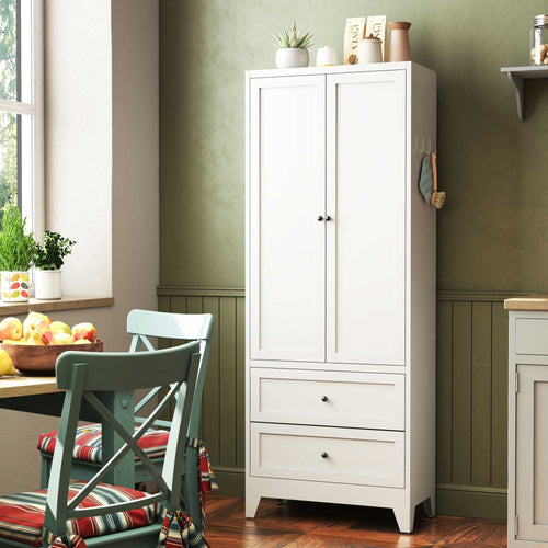 72 Inch White Pantry Cabinet with 2 Drawers, Freestanding Kitchen Storage Cabinet with Adjustable Shelves, Heavy-Duty Organizer for Spices, Dishware, Small Appliances in Kitchen, Pantry, Dining Room - luxuryhomedecoridea.com
