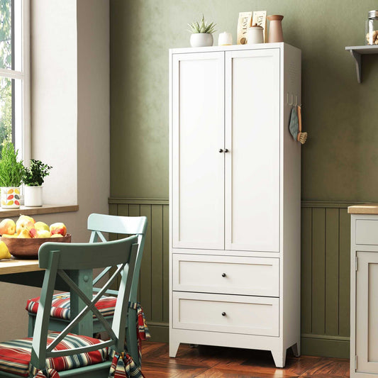 72 Inch White Pantry Cabinet with 2 Drawers, Freestanding Kitchen Storage Cabinet with Adjustable Shelves, Heavy-Duty Organizer for Spices, Dishware, Small Appliances in Kitchen, Pantry, Dining Room - luxuryhomedecoridea.com