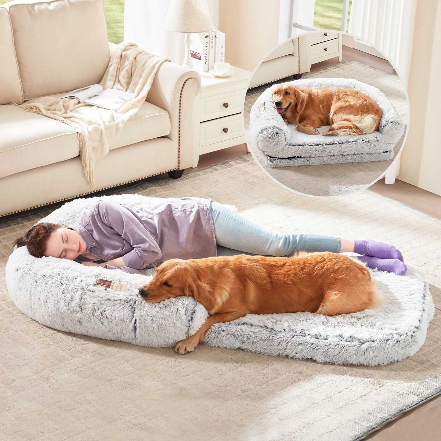 Human Dog Bed, 71"x43"x12" Dog Beds for Large Dogs, Foldable Plush Washable Dog Bed for People Doze Off, Orthopedic Dog Beds for Humans Size Fits You and Pets - luxuryhomedecoridea.com