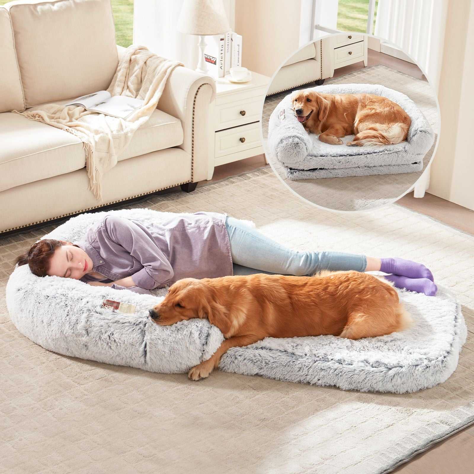 Human Dog Bed, 71"x43"x12" Dog Beds for Large Dogs, Foldable Plush Washable Dog Bed for People Doze Off, Orthopedic Dog Beds for Humans Size Fits You and Pets - luxuryhomedecoridea.com