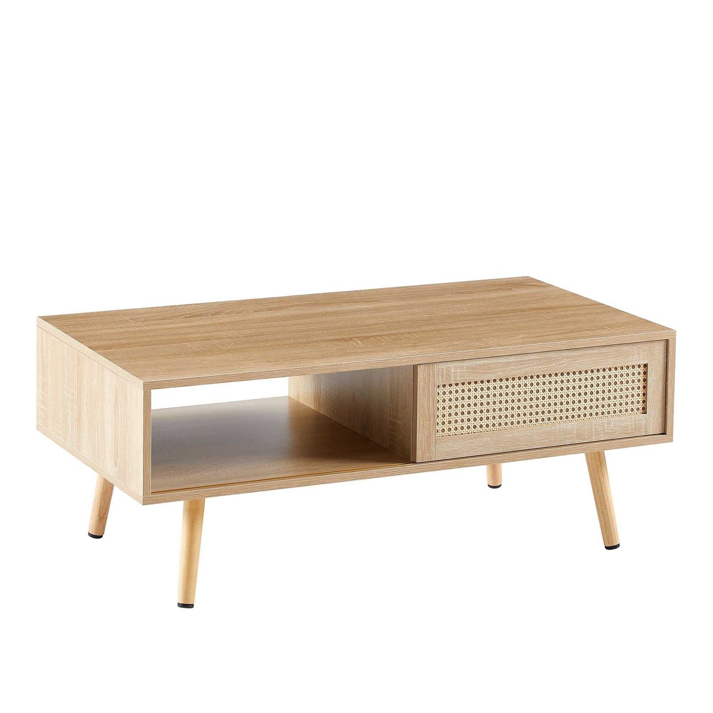 41.34" Rattan Coffee table, sliding door for storage, solid wood legs, Modern table for living room - luxuryhomedecoridea.com