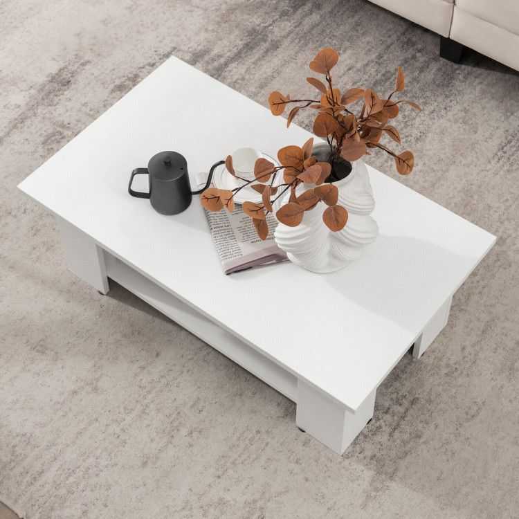Large 41 Inch 2-tier Wooden Modern Coffee Table with Storage Shelf living room table - luxuryhomedecoridea.com