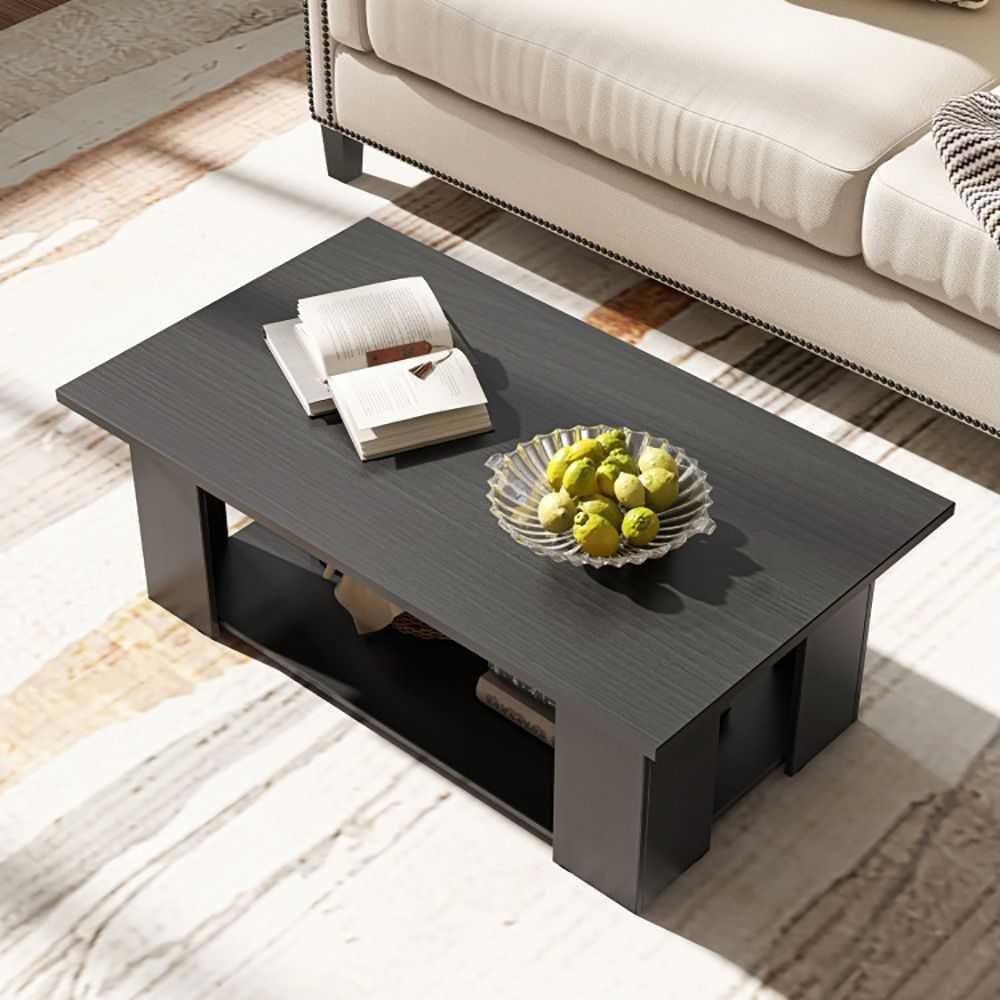 Large 41 Inch 2-tier Wooden Modern Coffee Table with Storage Shelf living room table - luxuryhomedecoridea.com