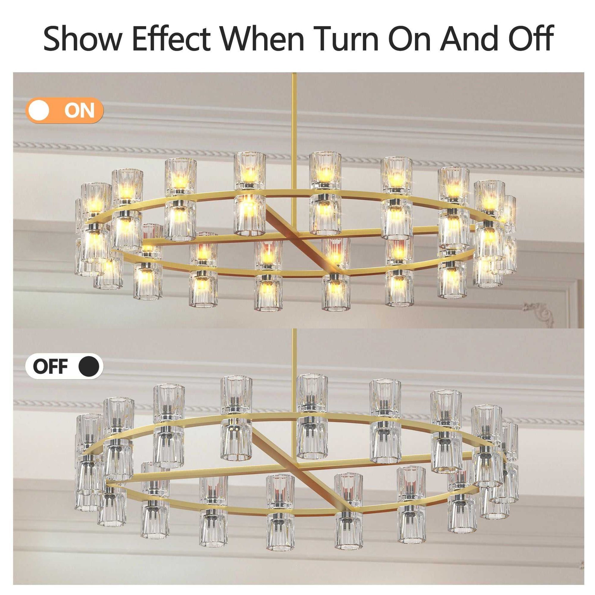 Modern 36" Gold Round Chandelier Light Fixture, K9 Crystal Chandeliers for Dining Room, Living Room, Dining Room Chandeliers Over Table, Chandelier for Bedroom, Foyer, Includes 36XG4 Bulbs - luxuryhomedecoridea.com