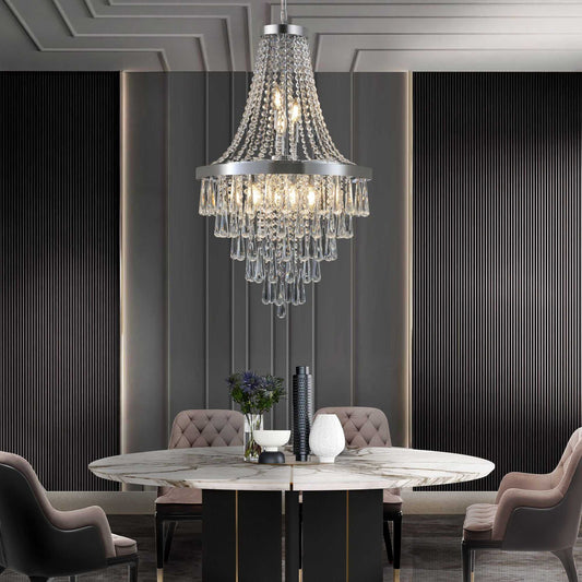(Same as W1340P143191/L5004-500-C) 20" Chrome Crystal Chandelier with Adjustable Height, Modern Ceiling Light Fixture for Living Room, Dining Room, Staircase, 11-Light E12 Bulb Base (No Bulbs) - luxuryhomedecoridea.com