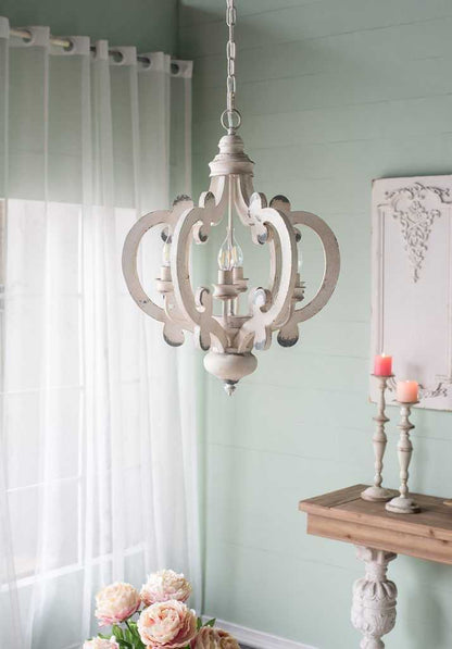 French Country Wood Chandelier, 6-Light Farmhouse Pendant Light Fixture with Adjustable Chain for Kitchen Foyer Hallway Entryway, Bulb Not Included - luxuryhomedecoridea.com