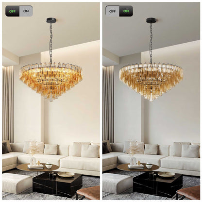 Modern Round Chandelier, 37" Extra Large Black Chandeliers for Dining Room, 14-Light with Tiered Smoke Glass Tubes Ceiling Light, Pendant Lighting Fixture for Living Room Bedroom Kitchen Island - luxuryhomedecoridea.com