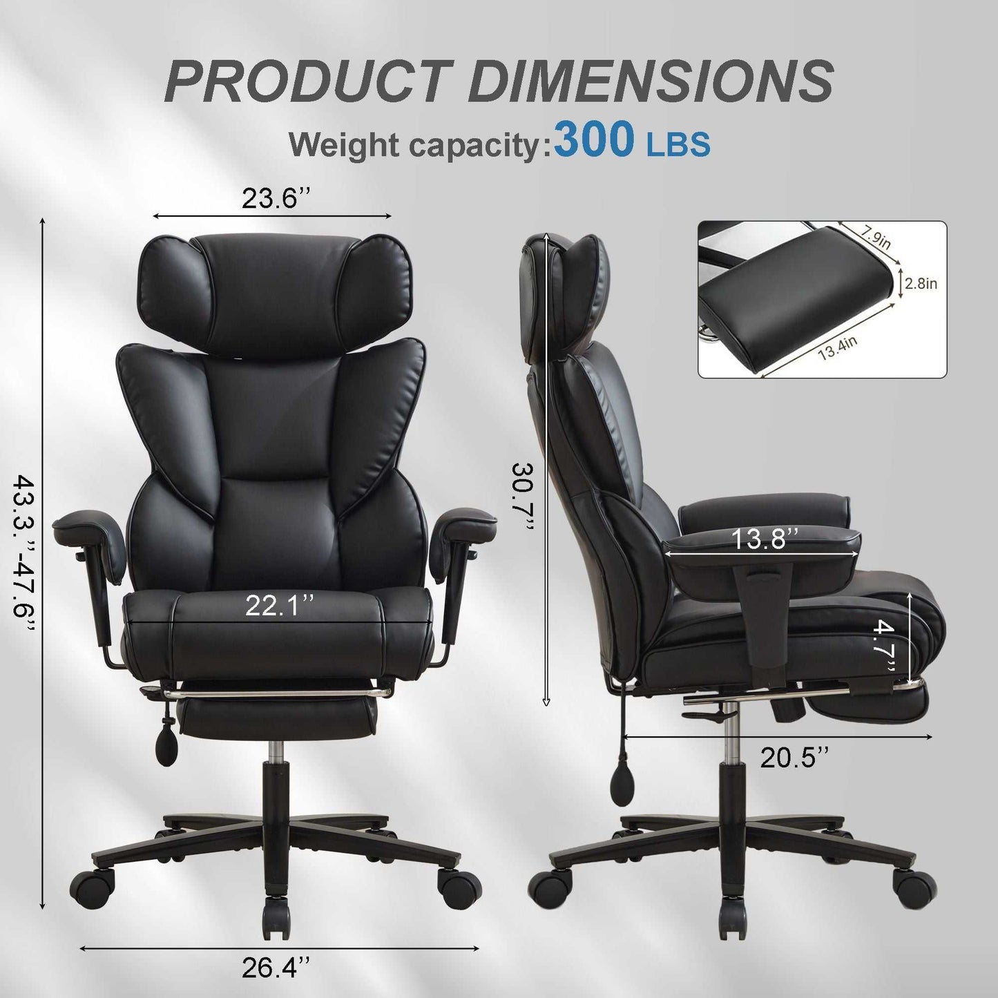 Office Chair with Foot Rest and Waist Lumber Support, Ergonomic Gaming Chair with Adjustable Height Headrest, High-Back Leather Reclining Chair for Home, Black - luxuryhomedecoridea.com