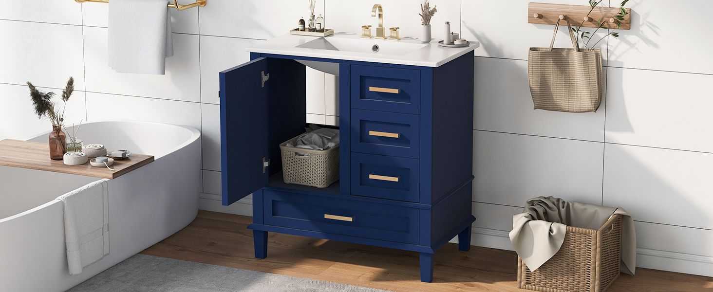 30" Bathroom Vanity , Modern Bathroom Cabinet with Sink Combo Set, Bathroom Storage Cabinet with a Soft Closing Door and 3 Drawers, Solid Wood Frame - luxuryhomedecoridea.com
