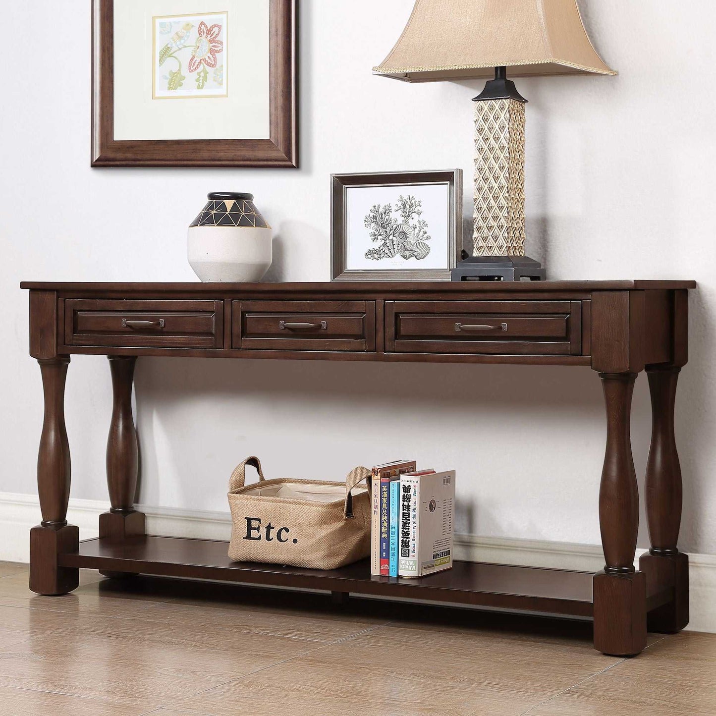 63inch Long Wood Console Table with 3 Drawers and 1 Bottom Shelf for Entryway Hallway Easy Assembly Extra-thick Sofa Table( Light Espresso) - luxuryhomedecoridea.com