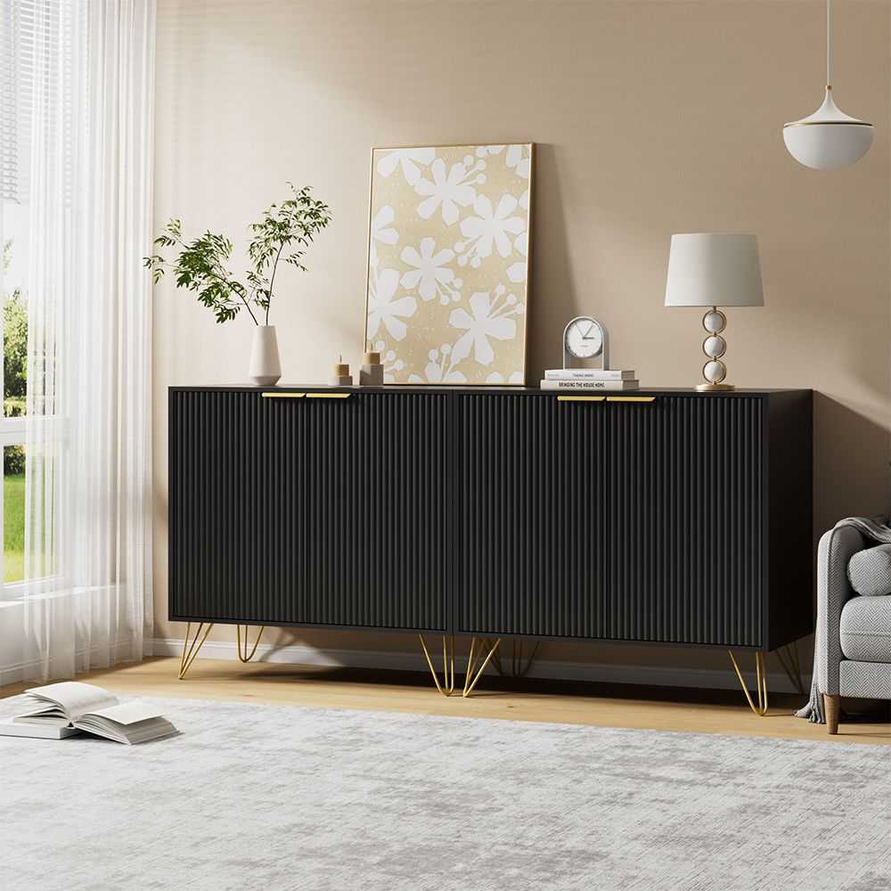 Sideboard Storage Cabinet with Adjustable Shelves, Buffet Cabinet, Elegant Fashionable Storage Cabinet with Golden Handle and Metal Legs, Modern Coffee Bar Station, Wood Kitchen Table - luxuryhomedecoridea.com