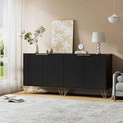 Sideboard Storage Cabinet with Adjustable Shelves, Buffet Cabinet, Elegant Fashionable Storage Cabinet with Golden Handle and Metal Legs, Modern Coffee Bar Station, Wood Kitchen Table - luxuryhomedecoridea.com