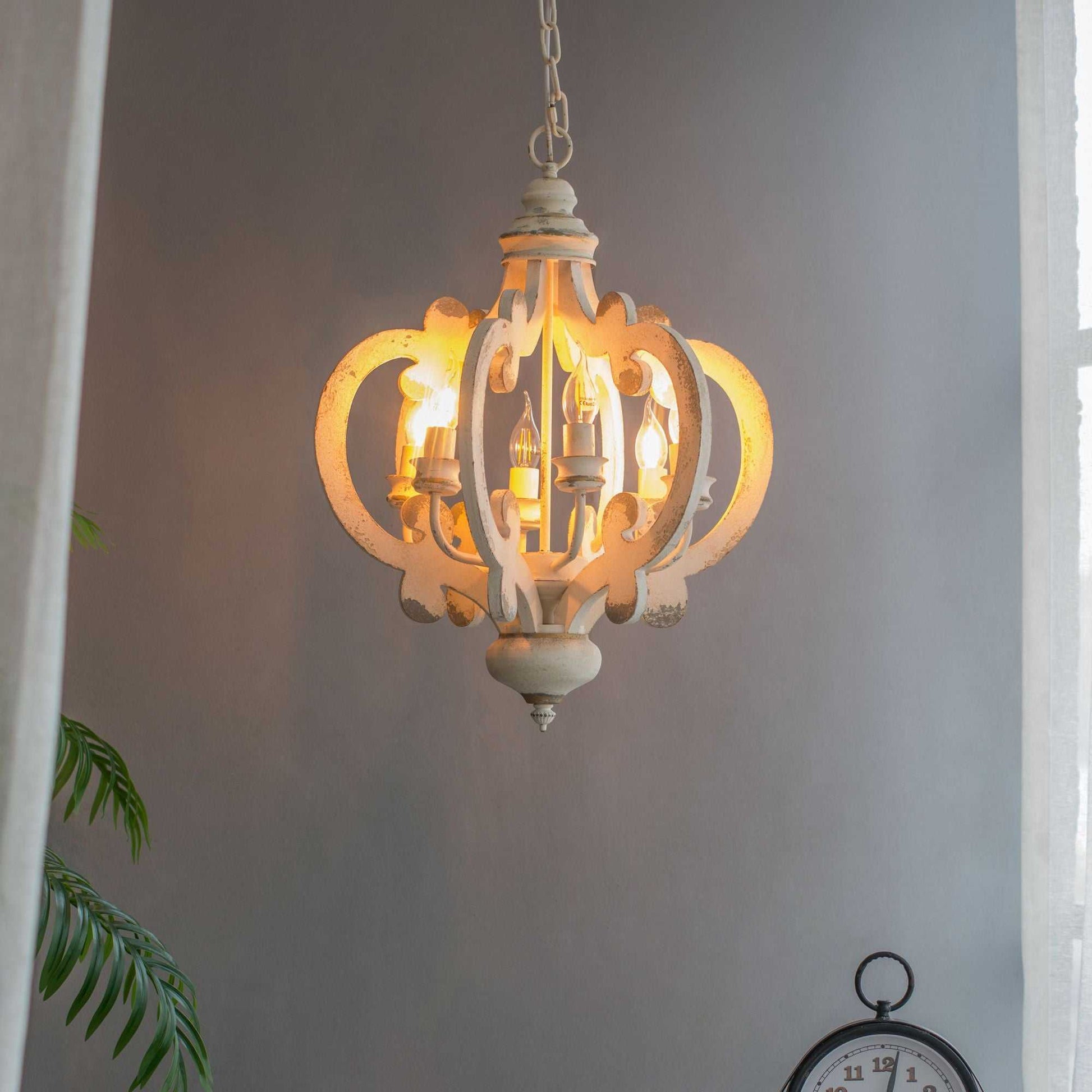 French Country Wood Chandelier, 6-Light Farmhouse Pendant Light Fixture with Adjustable Chain for Kitchen Foyer Hallway Entryway, Bulb Not Included - luxuryhomedecoridea.com