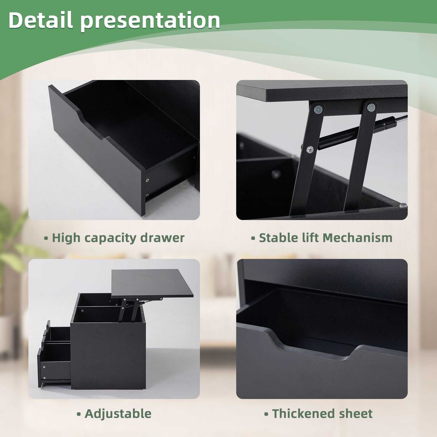 Lift-Top Coffee Table with Storage Center Tables Hidden Compartment & 2 Drawers, Sofa Table For Living Room - luxuryhomedecoridea.com