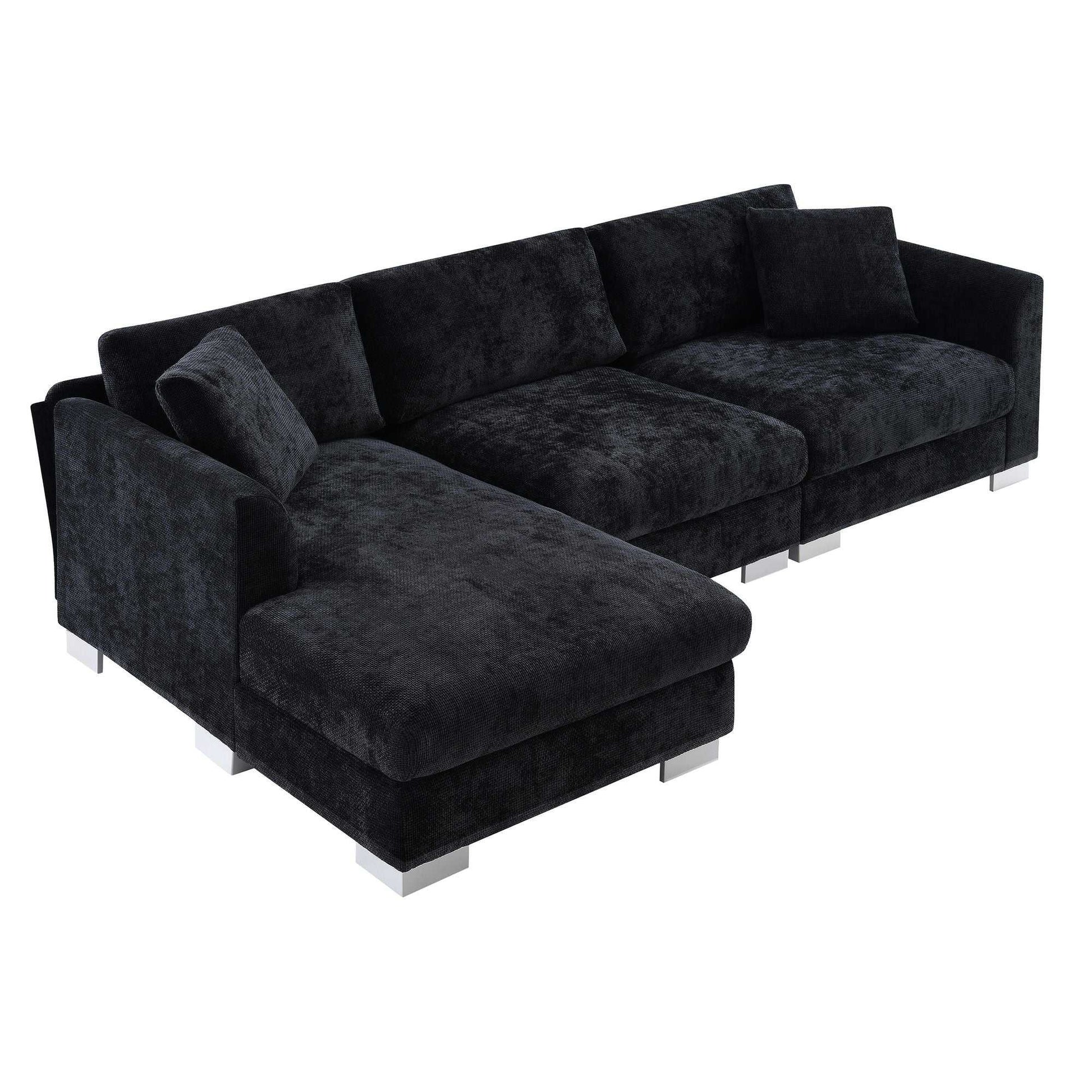 [VIDEO provided][New] 96*56" Modern Cloud Sectional Sofa,L-shaped Luxury Couch Set with 2 Free pillows,4-seat Chenille Indoor Furniture with Oversized Chaise for Living Room,Apartment,Office,3 Colors - luxuryhomedecoridea.com