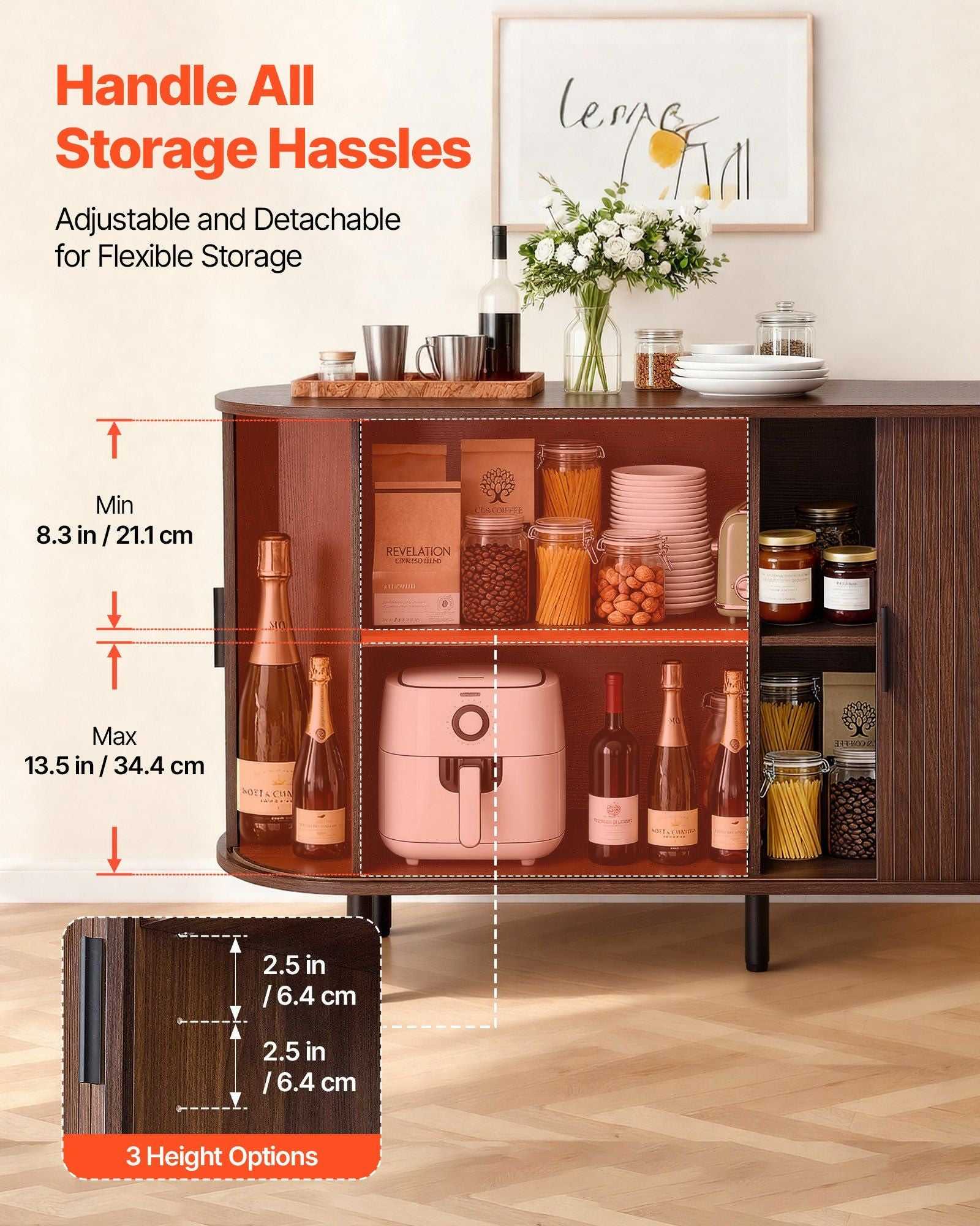 Coffee Bar Cabinet, Mid Century Fluted Coffee Bar Table, Buffet Stand Cabinet with 2 Sliding Doors, Sideboard Buffet Station for Living Room, Entryway, Kitchen, 55.1 x 15.7 x 29.5 in, Walnut - luxuryhomedecoridea.com