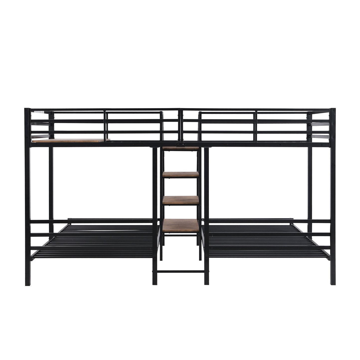 Metal Twin over Twin & Twin Bunk Bed, Triple Bunk Bed with Storage Shelves Staircase, Black - luxuryhomedecoridea.com