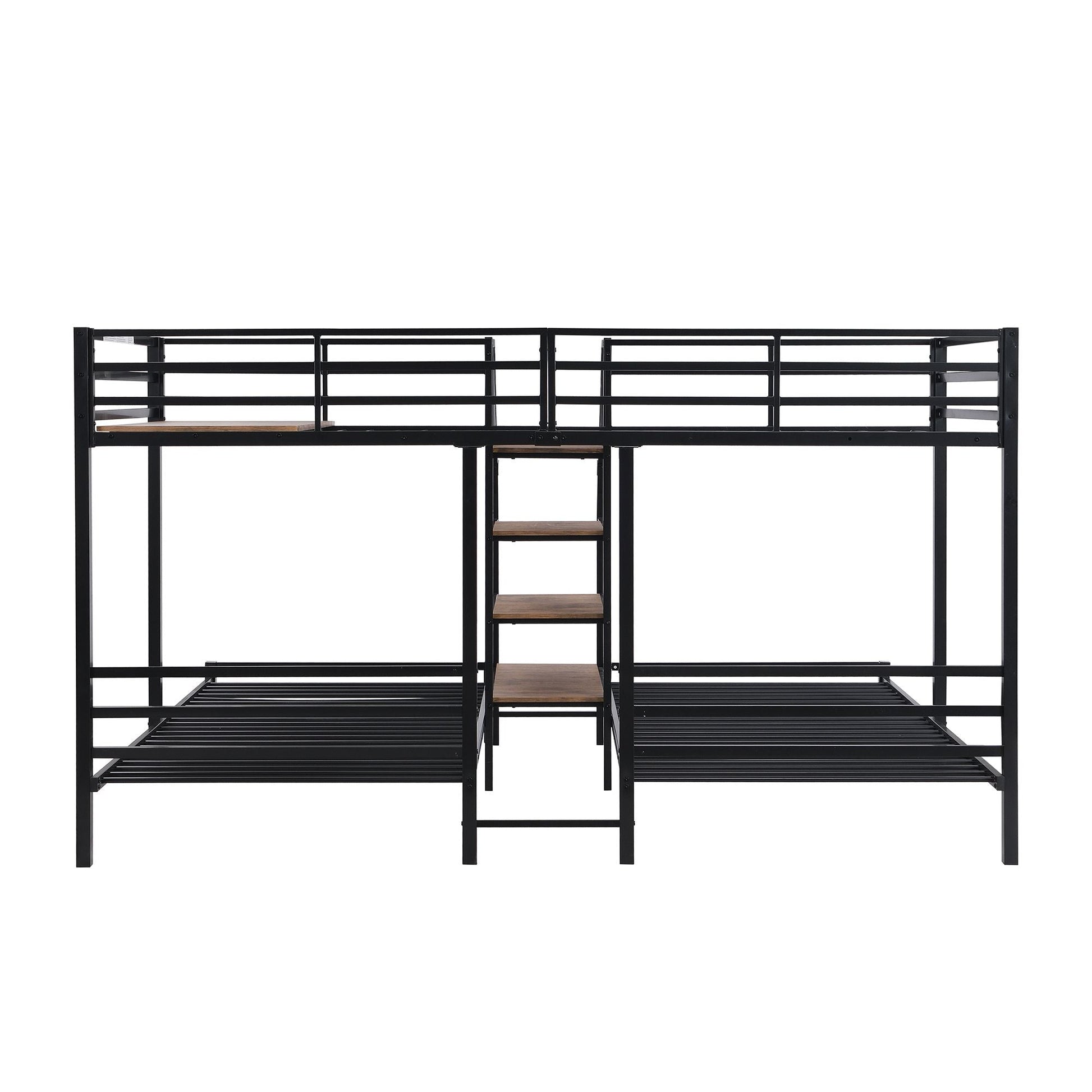 Metal Twin over Twin & Twin Bunk Bed, Triple Bunk Bed with Storage Shelves Staircase, Black - luxuryhomedecoridea.com