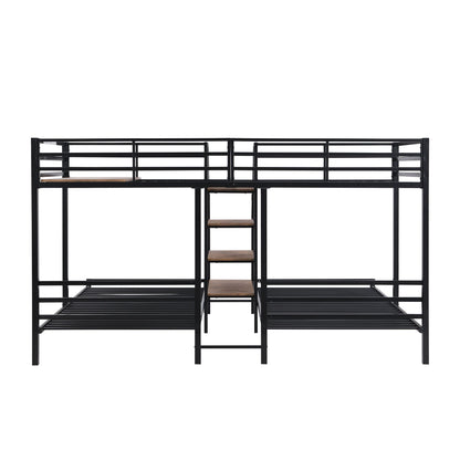 Metal Twin over Twin & Twin Bunk Bed, Triple Bunk Bed with Storage Shelves Staircase, Black - luxuryhomedecoridea.com