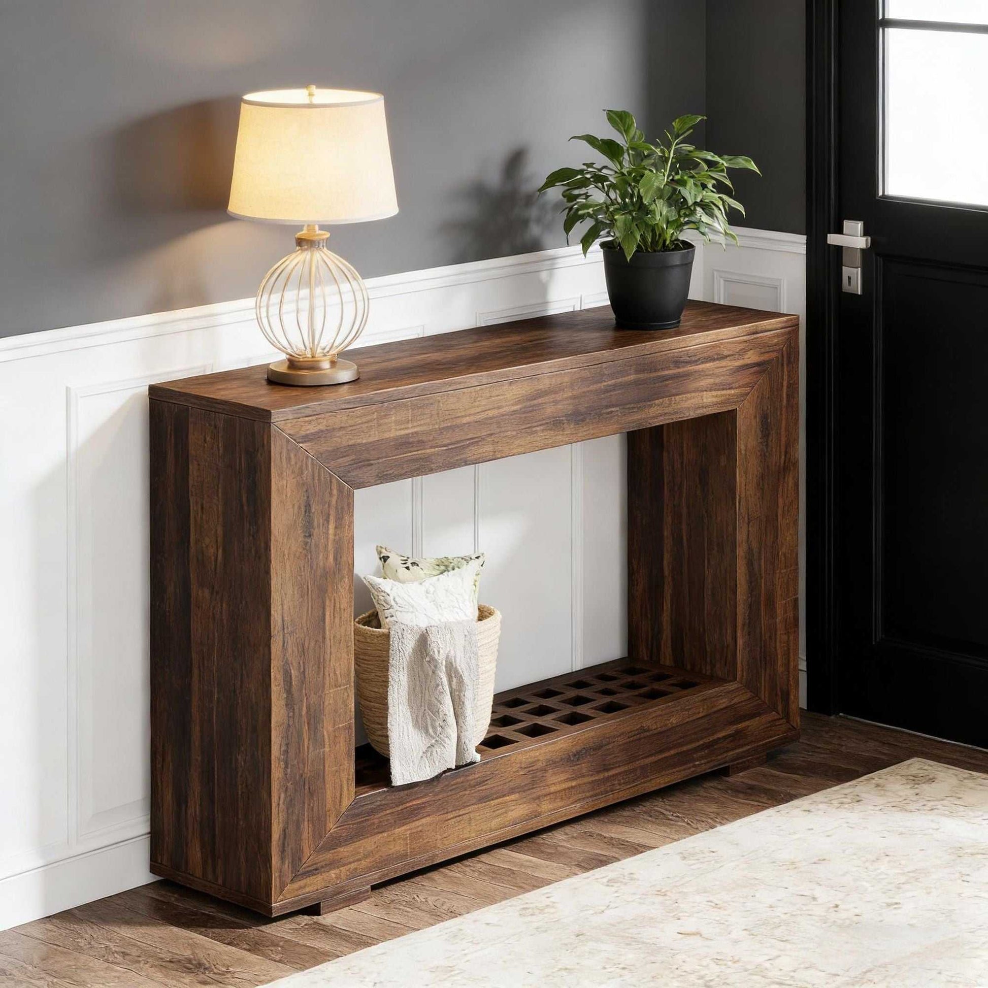Farmhouse Console Table, Rustic Wood Entryway Sofa Table with Storage - luxuryhomedecoridea.com