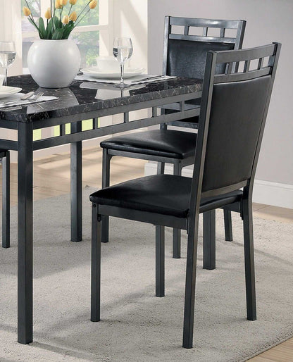 Black Finish 5pc Dinette Set Faux Marble Top Table and 4x Side Chairs Faux Leather Upholstered Metal Frame Casual Dining Room Furniture - luxuryhomedecoridea.com