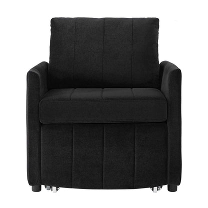 Upholstered Convertible Sleeper Sofa, 31.5" Pull Out Sofa Bed with 5-Position Adjustable Backrest, Side Pockets and a Storage Basket, Fold Out Chair Bed, Lounger For Living Room, Apartment, Black - luxuryhomedecoridea.com