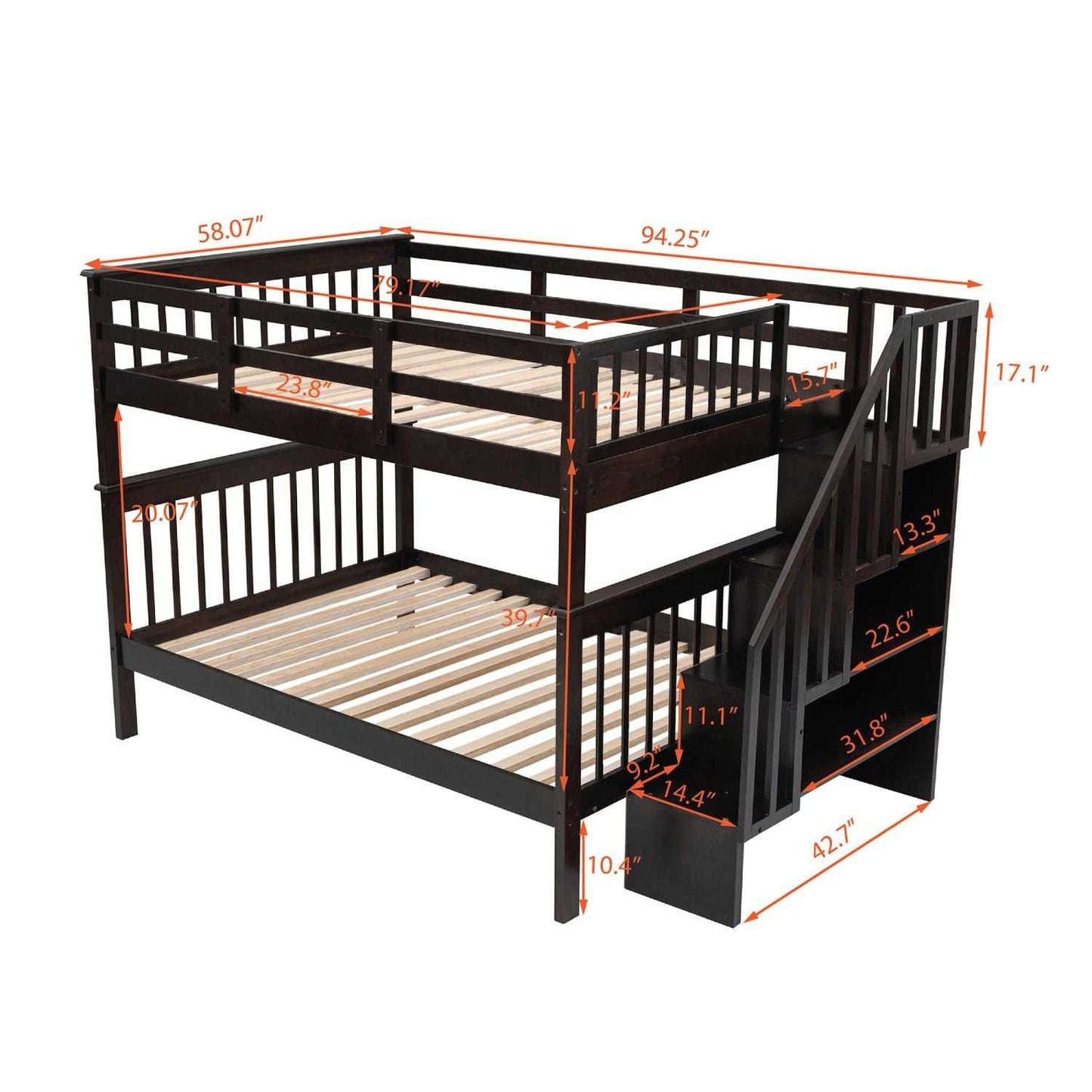 Stairway Full-Over-Full Bunk Bed with Storage and Guard Rail for Bedroom, Dorm, Espresso - luxuryhomedecoridea.com