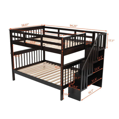 Stairway Full-Over-Full Bunk Bed with Storage and Guard Rail for Bedroom, Dorm, Espresso - luxuryhomedecoridea.com