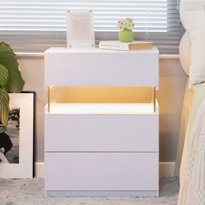 LED Nightstands 3 Drawer Dresser for Bedroom End Table with Acrylic Board LED Bedside Tables for Bedroom Living Room Bedside Furniture (White) - luxuryhomedecoridea.com