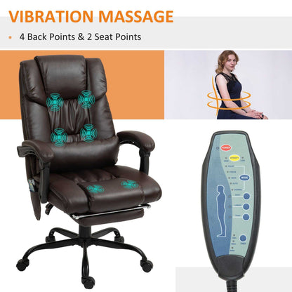 High Back PU Leather Massage Office Chair, 6 Vibration Points, Ergonomic with Footrest, Adjustable Height, Remote, Brown - luxuryhomedecoridea.com