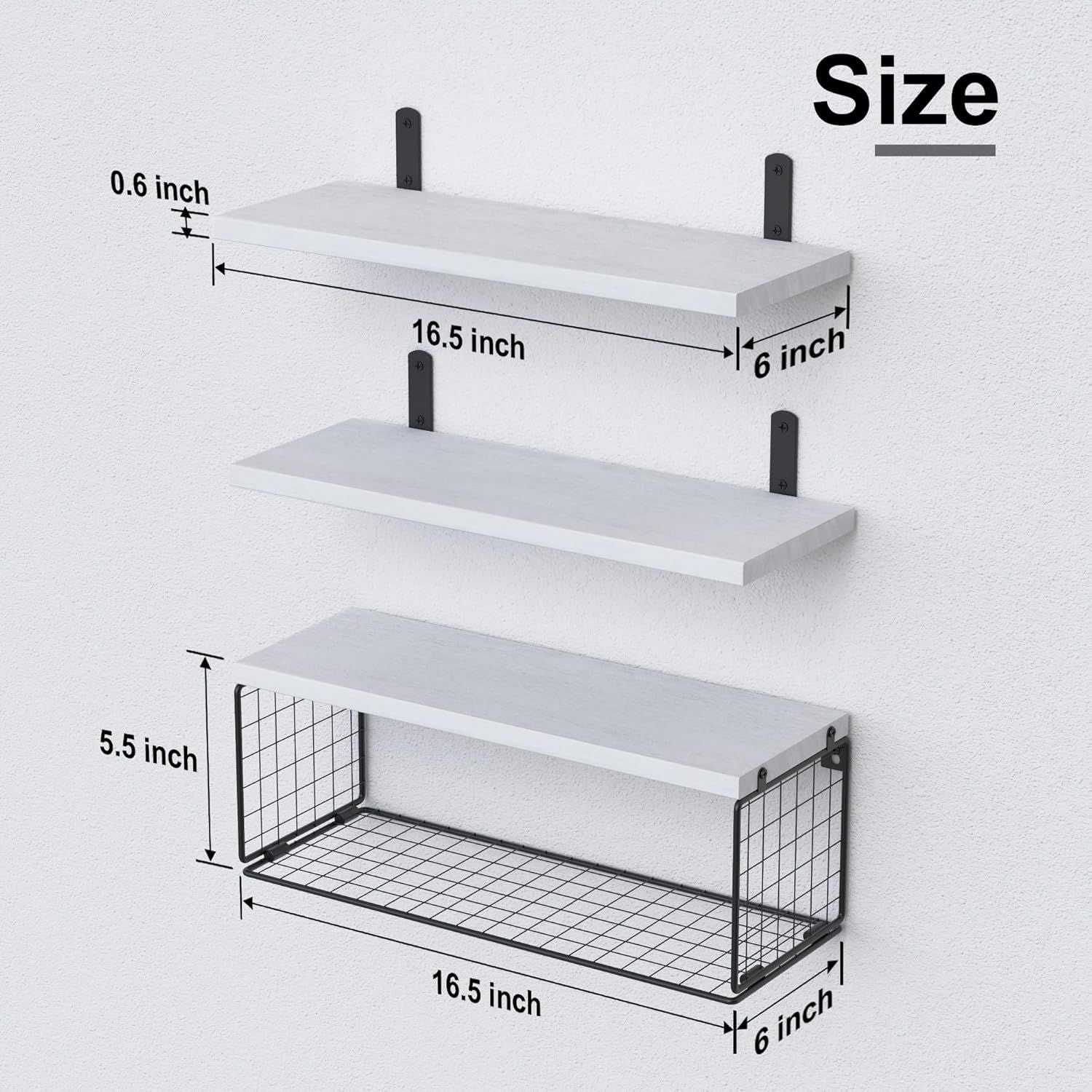 Bathroom Shelf Over Toilet, Floating Bathroom Shelf Wall Mounted with Wire Basket, Floating Shelf for Wall Décor - luxuryhomedecoridea.com