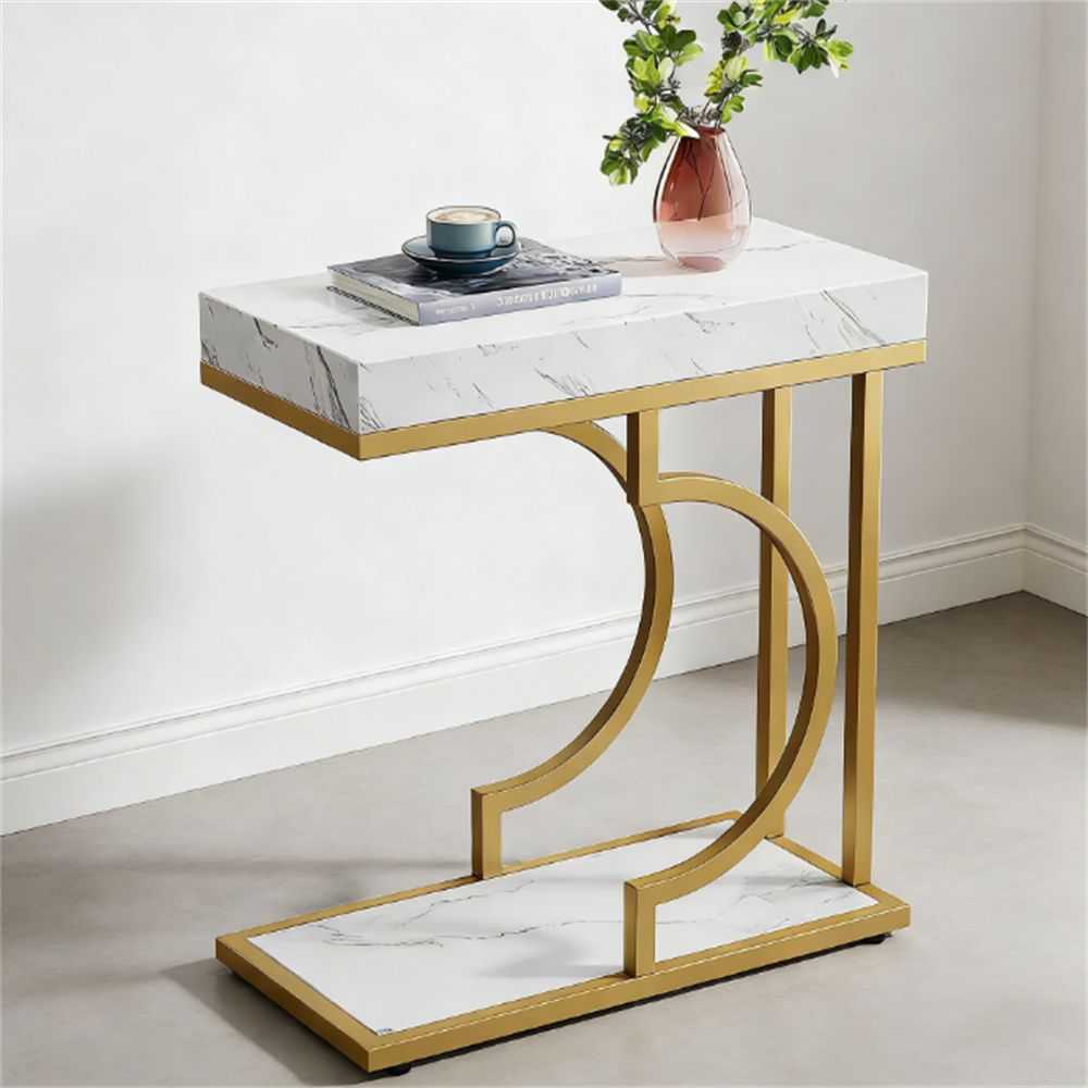 Narrow C-table, modern coffee table, bedside table with metal frame - luxuryhomedecoridea.com