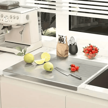 Stainless Steel Cutting Board with Lip for Kitchen Chopping Boards for Countertop Large Metal Cutting Board over Sink Suitable for Meat Fruits Vegetables Bread Noodle and Pizza Bamboo Knives - luxuryhomedecoridea.com